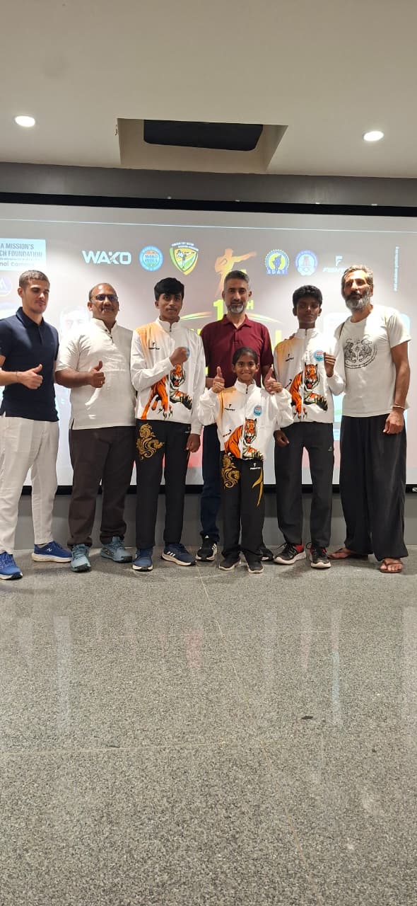 Rakshathra with fellow athletes, coaches and officials at the 14th National Kickboxing High-Performance Training Camp 2026