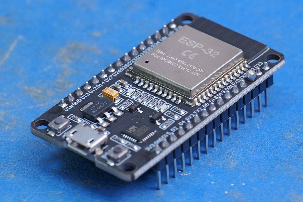 A close-up of the ESP32 microcontroller at the heart of the SEVS build