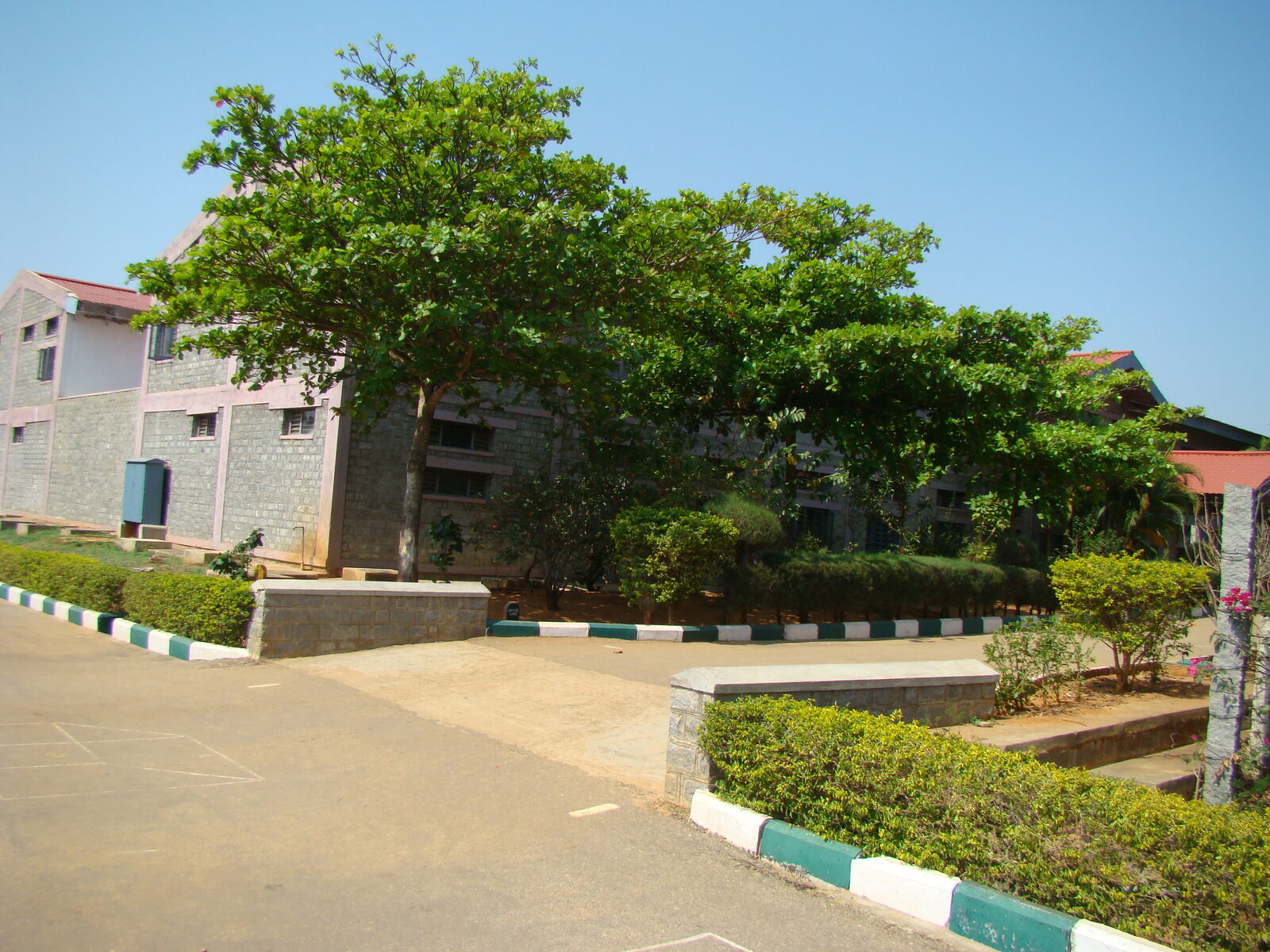 Hostel building seen from the campus grounds