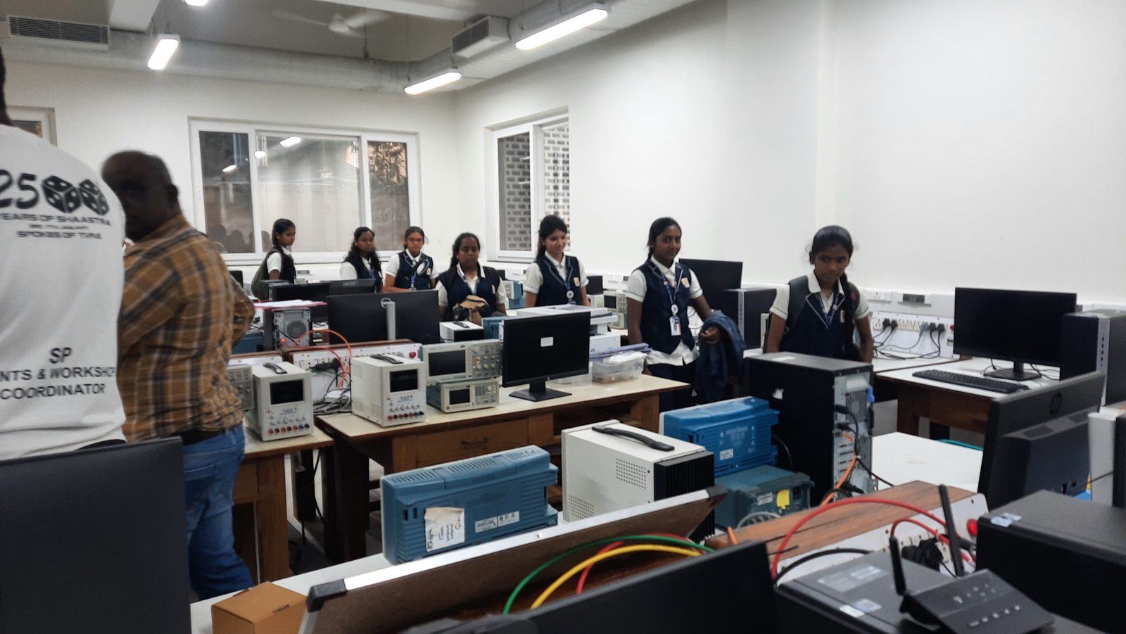 MMS students touring an instrumentation and electronics lab