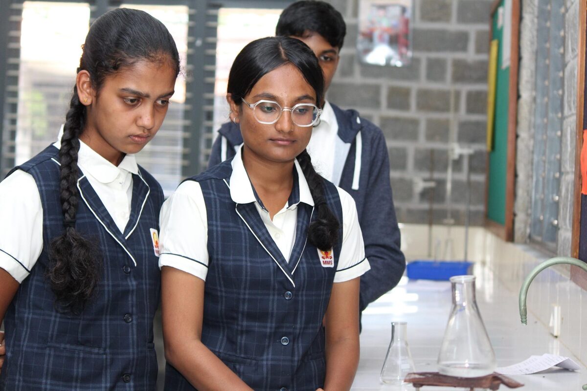 Students working together during a chemistry lab session