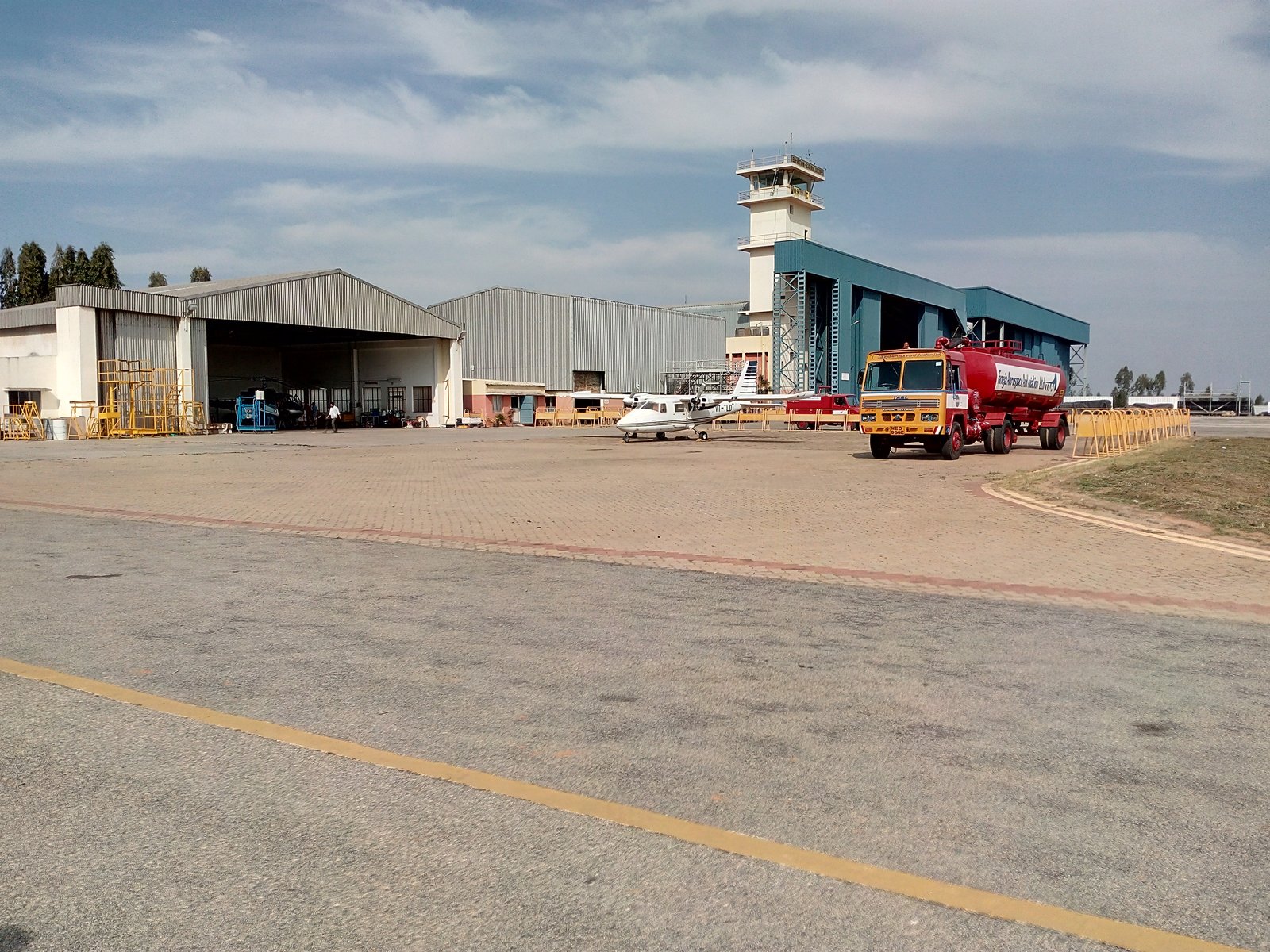 The hangar complex and control tower at TALL, Hosur Airdrome