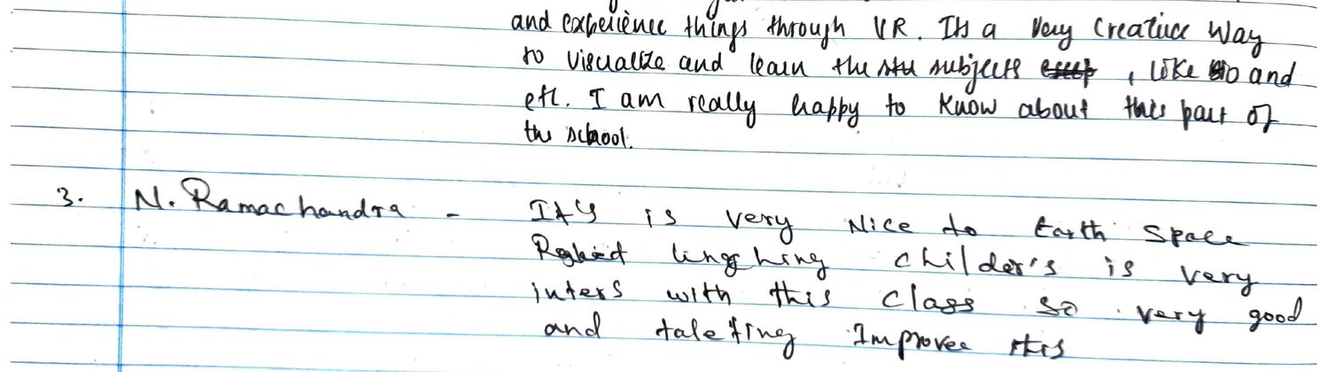 Handwritten VR Lab feedback note