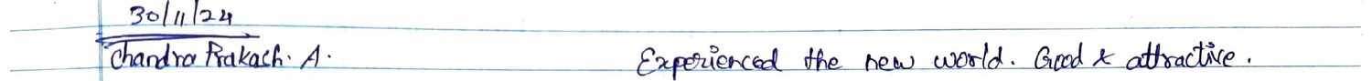 Handwritten VR Lab feedback note