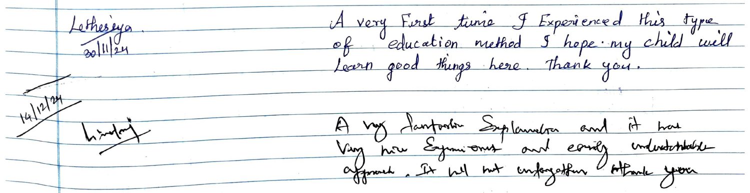 Handwritten VR Lab feedback note