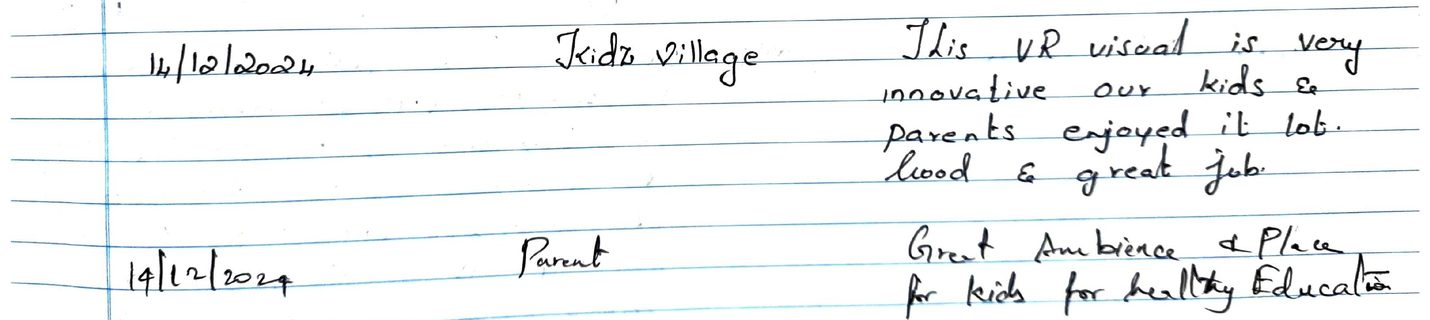 Handwritten VR Lab feedback note