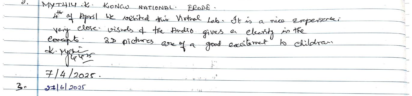Handwritten VR Lab feedback note