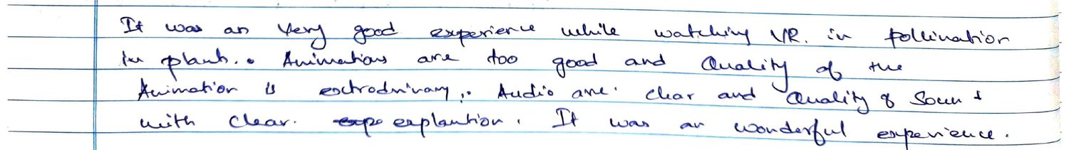 Handwritten VR Lab feedback note