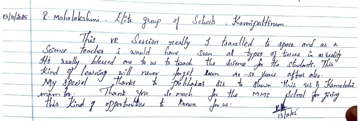Handwritten VR Lab feedback note