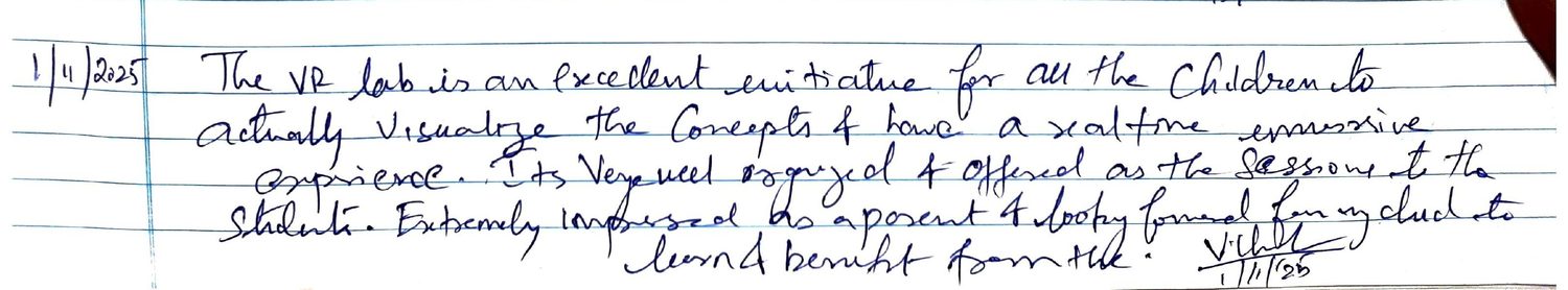 Handwritten VR Lab feedback note
