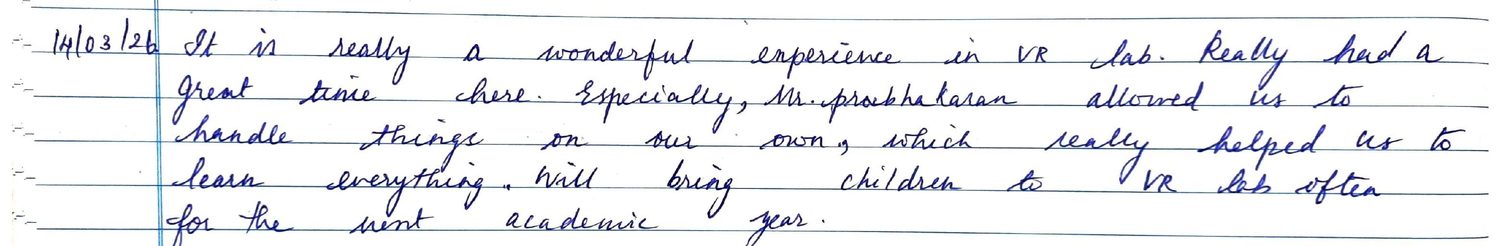 Handwritten VR Lab feedback note