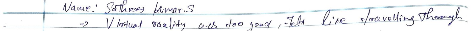Handwritten VR Lab feedback note
